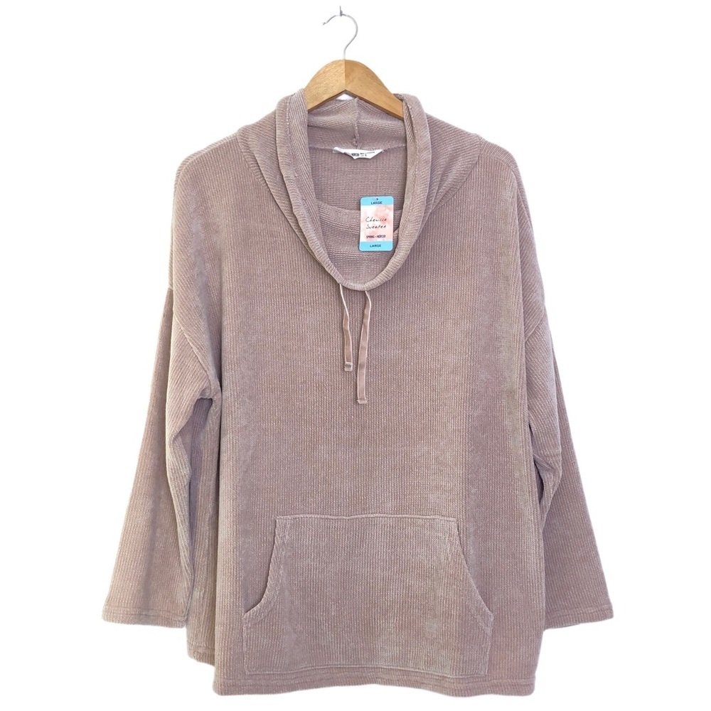 Spring + Mercer Oversized Tan Brown Chenille Cowl Neck Sweater XL